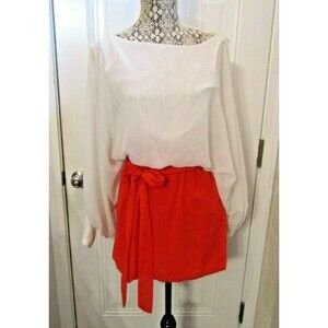 GRACIA Mini Dress Shear White Red Skirt Slit Sleeves Womens Size S